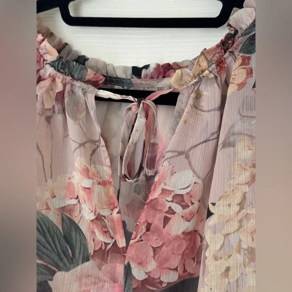 H&M Sheer Floral Blouse | Romantic Boho Ruffle Sleeve Top XL - Picture 7 of 7